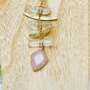 Pink Clear Stone Gold Design Necklace