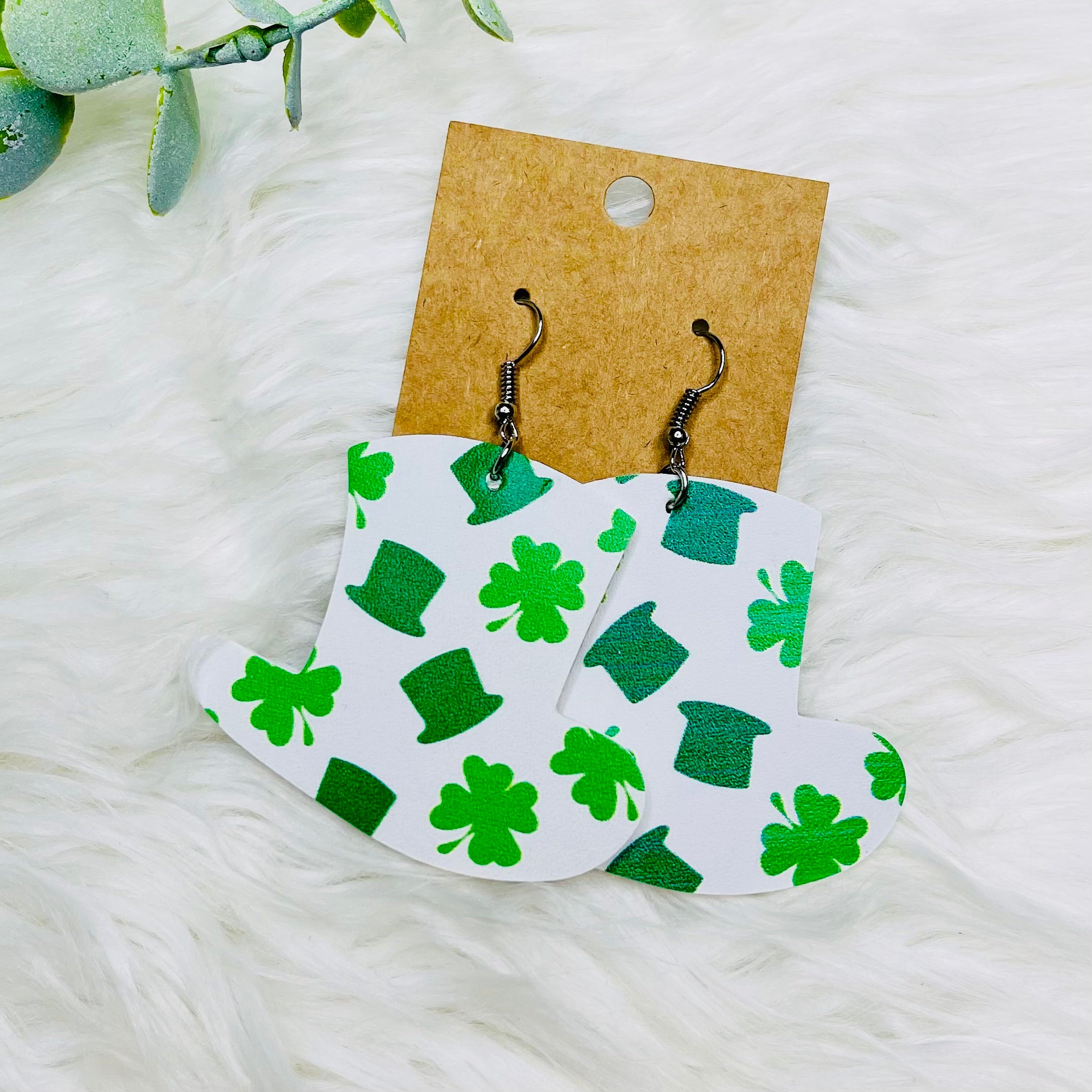 St. Patricks Day Faux Leather Earrings- SALE