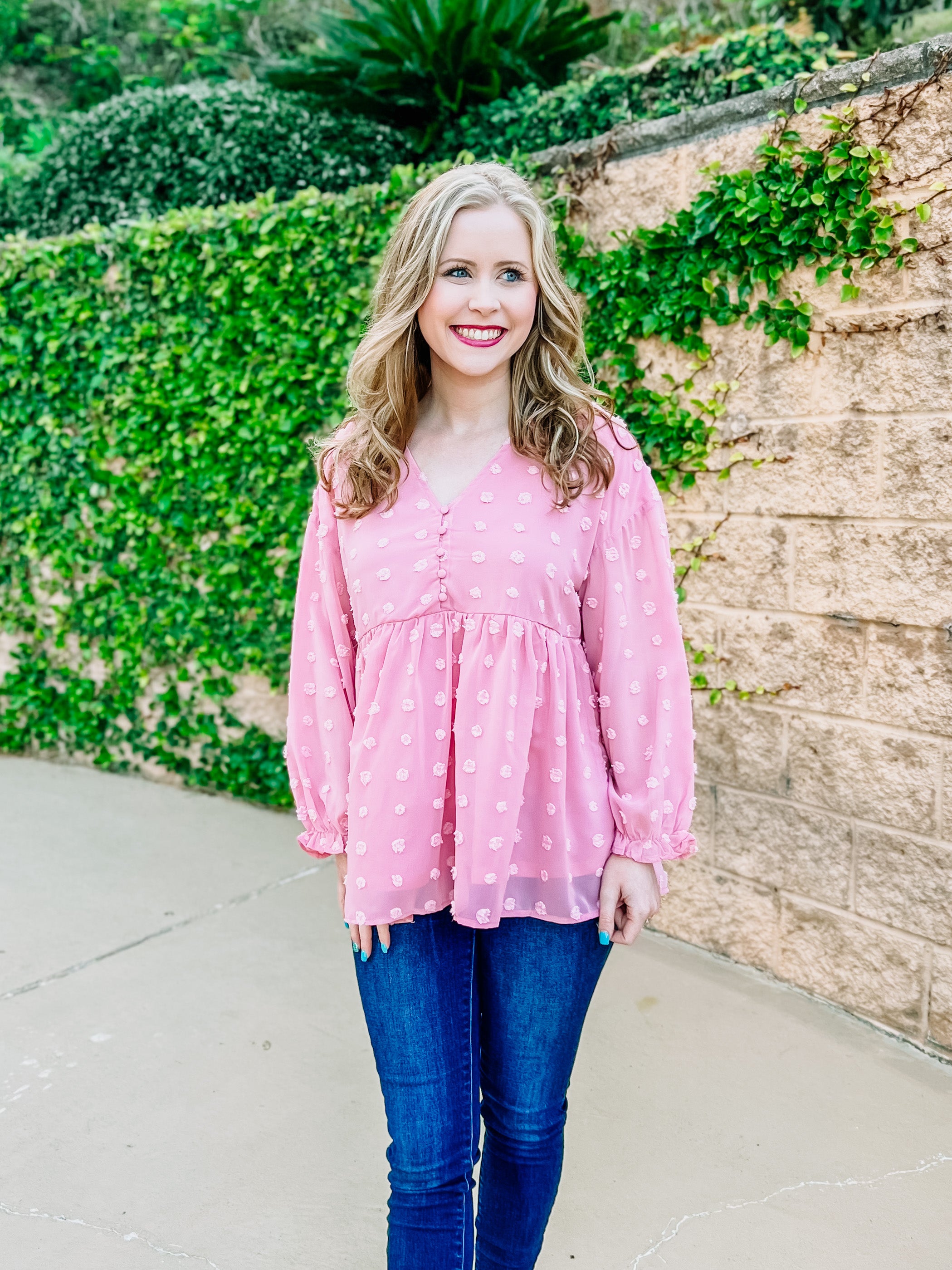 Pink Swiss Dot Top- SALE- SMALL & LARGE AVAILABLE