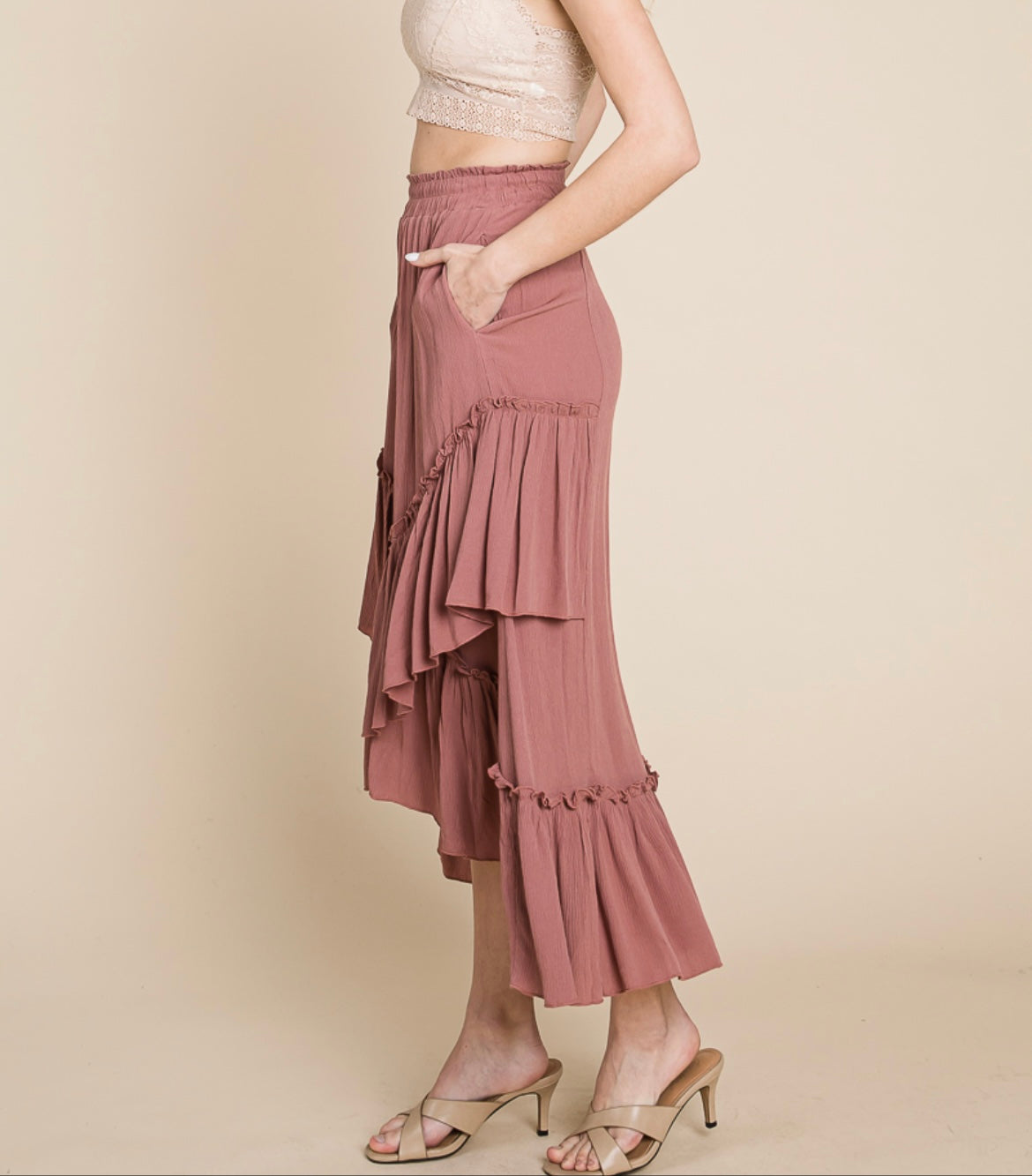 MAUVE RUFFLE MAXI SKIRT