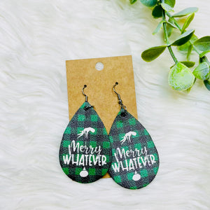 Grinch Faux Leather Teardrop Earrings