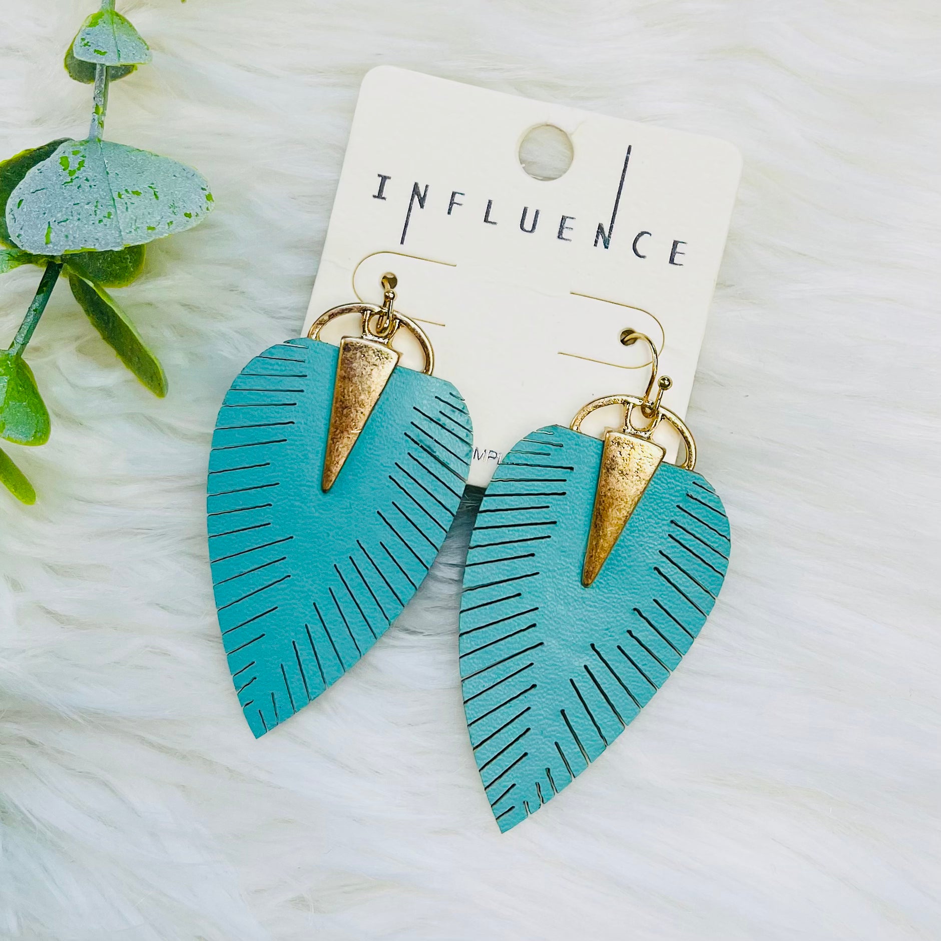 Leather Leaf Gold Earrings