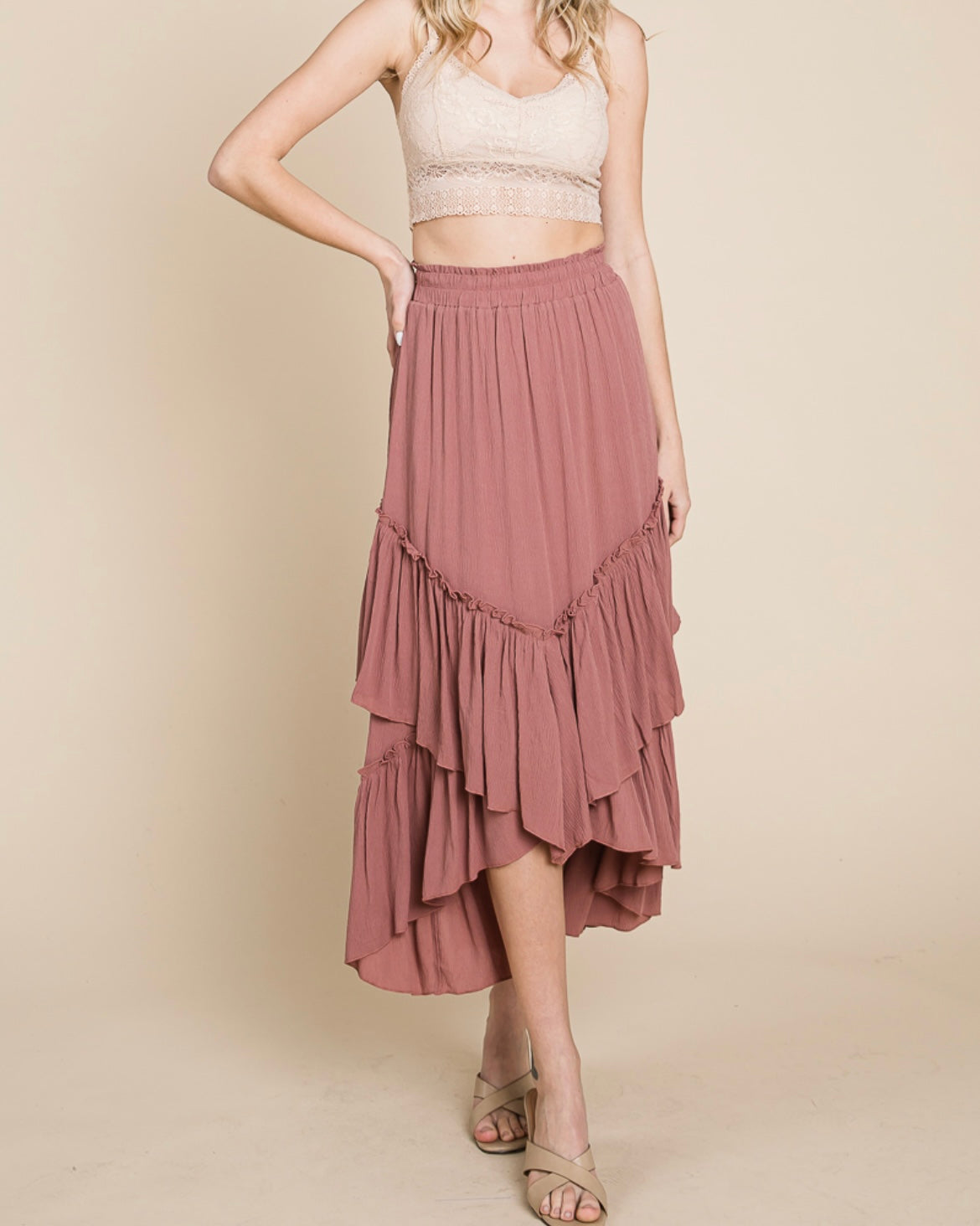 MAUVE RUFFLE MAXI SKIRT