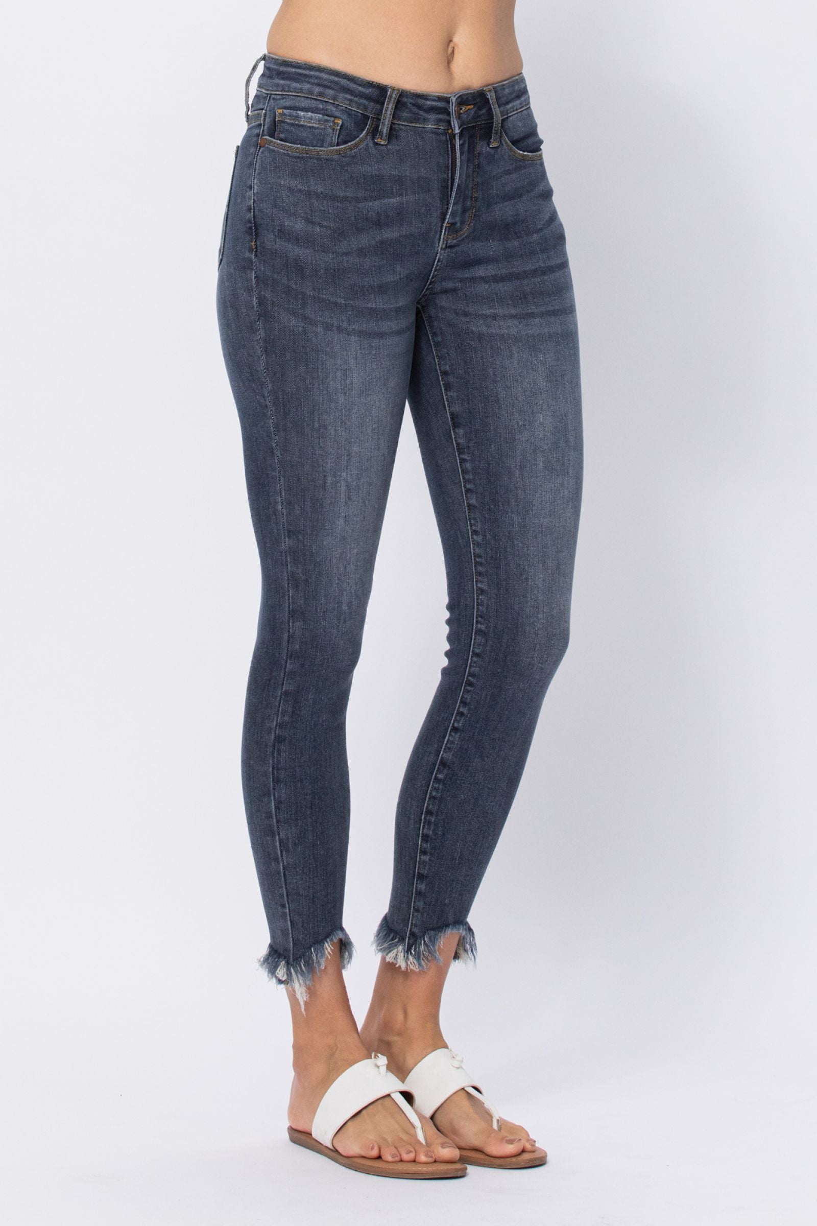 Judy Blue Midrise Sharkbite Hem Skinny Denim- SIZE 0/24