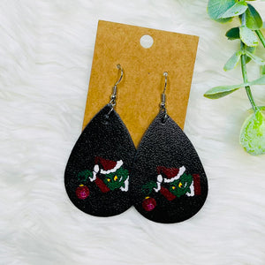 Grinch Faux Leather Teardrop Earrings