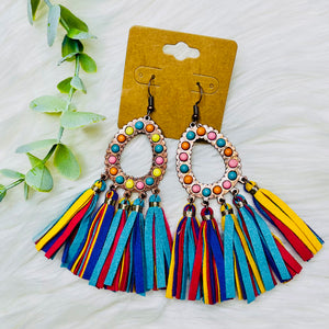 Multi Color Tassel Stone Earrings