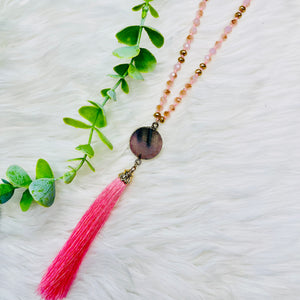 Stone Crystal Beads Tassel Necklace