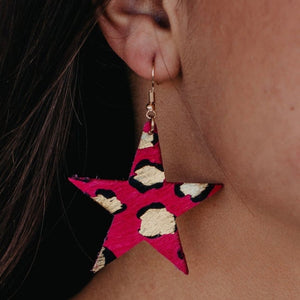 Fuchsia Star Leopard Earrings