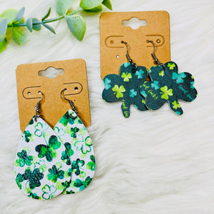 Festive St. Pattys Day Faux Leather Earrings- SALE