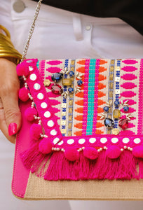 Pink Multi Fringe Clutch