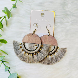 Wood Tassel Fan Earrings