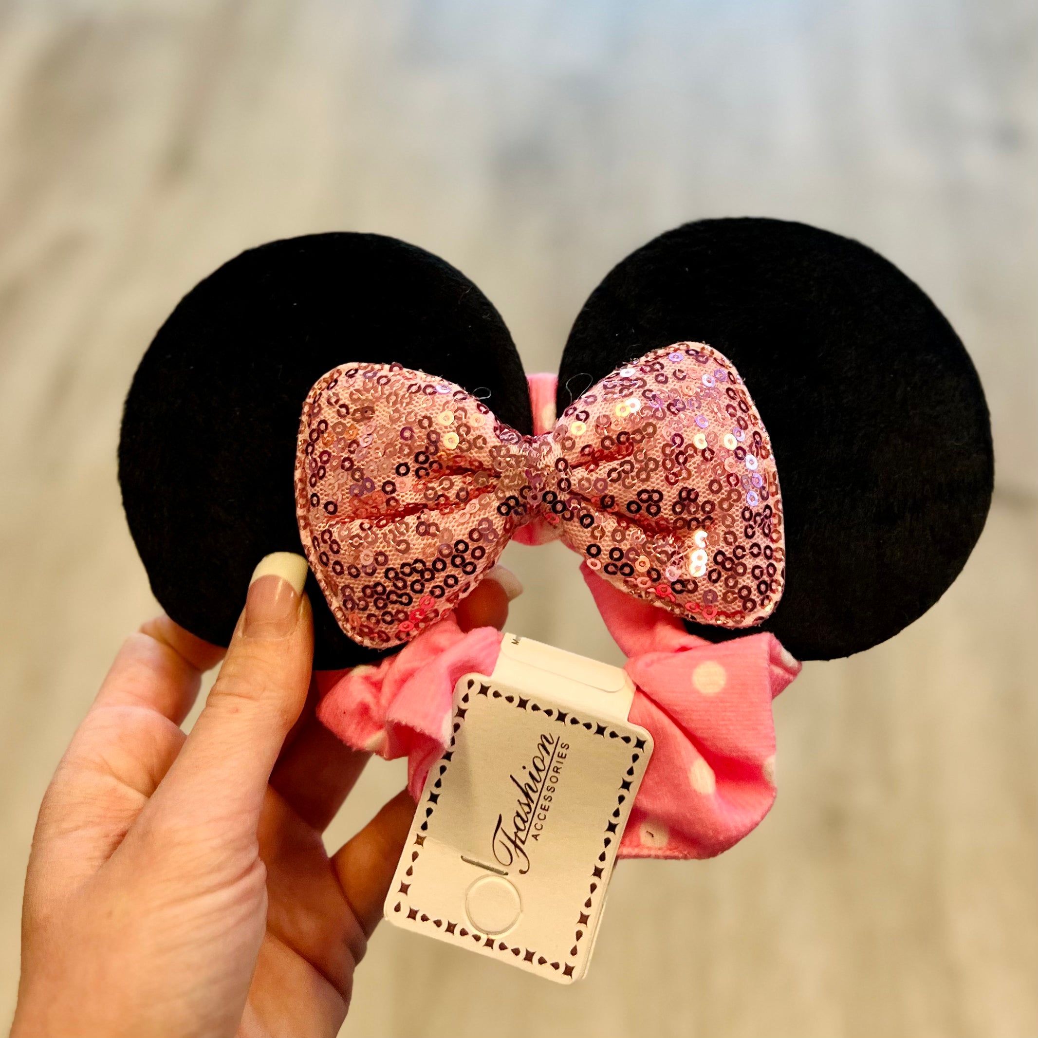 Minnie Mouse Polka Dot Scrunchie With Sequin Bow