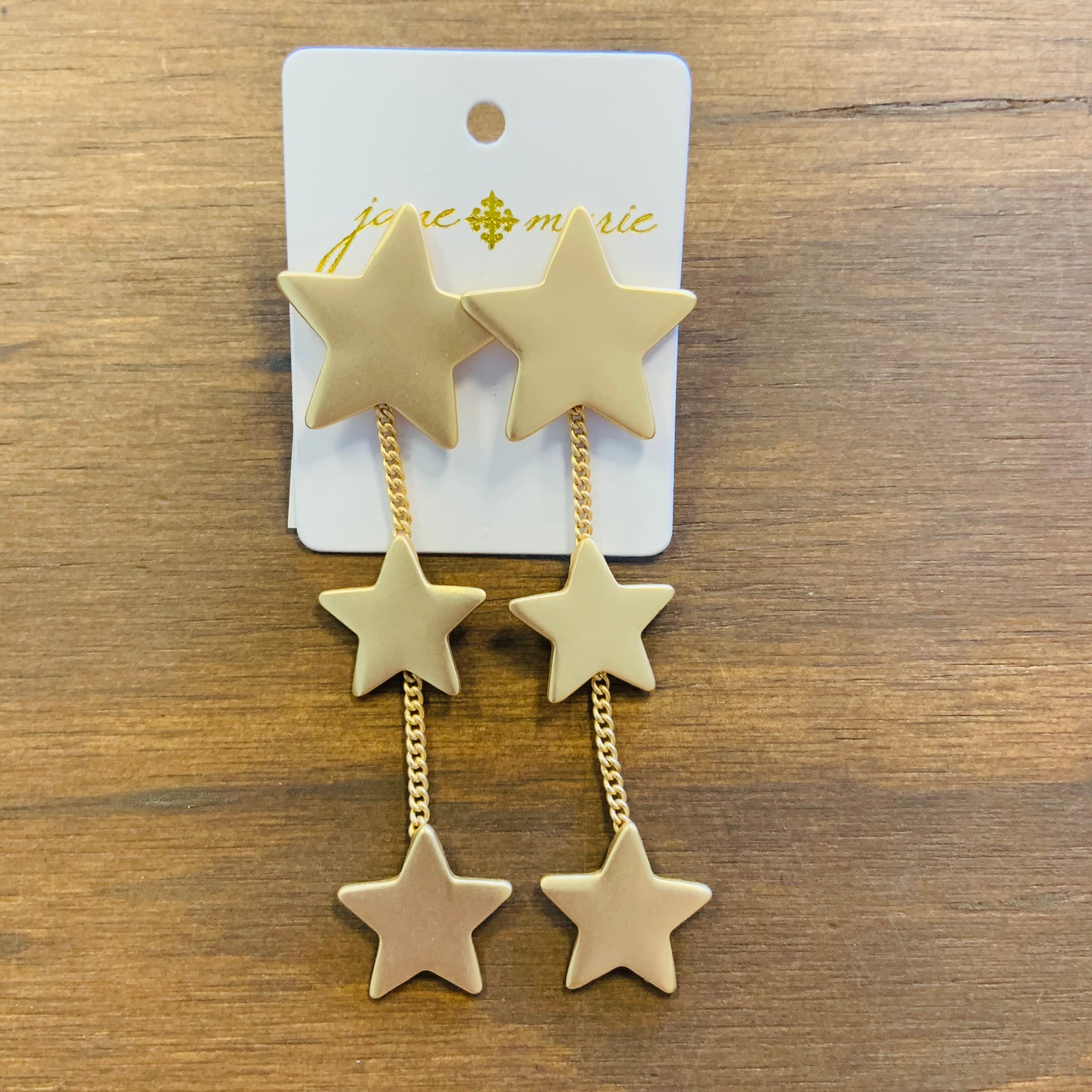 Gold Triple Star Matte Earrings