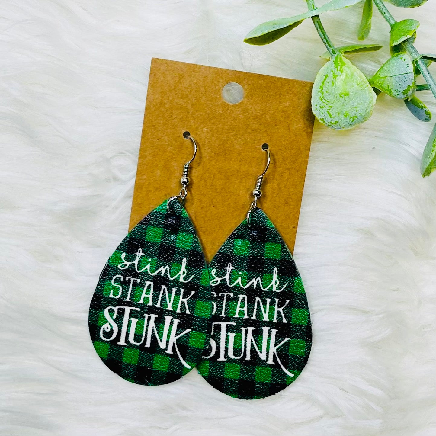 Grinch Faux Leather Teardrop Earrings