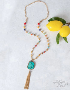 BOHO GIRL TASSEL NECKLACE MULTI TURQUOISE STONE