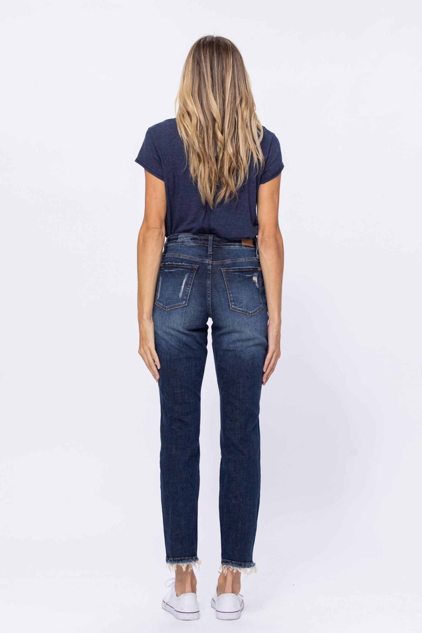 Judy Blue Darkwash Mid Rise Destroyed Boyfriend Jeans - PLUS