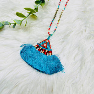 Seedbead Tassel Fan Triangle Necklace