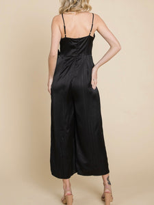 BLACK SATIN SHIMMER STRIPED JUMPSUIT- SMALL