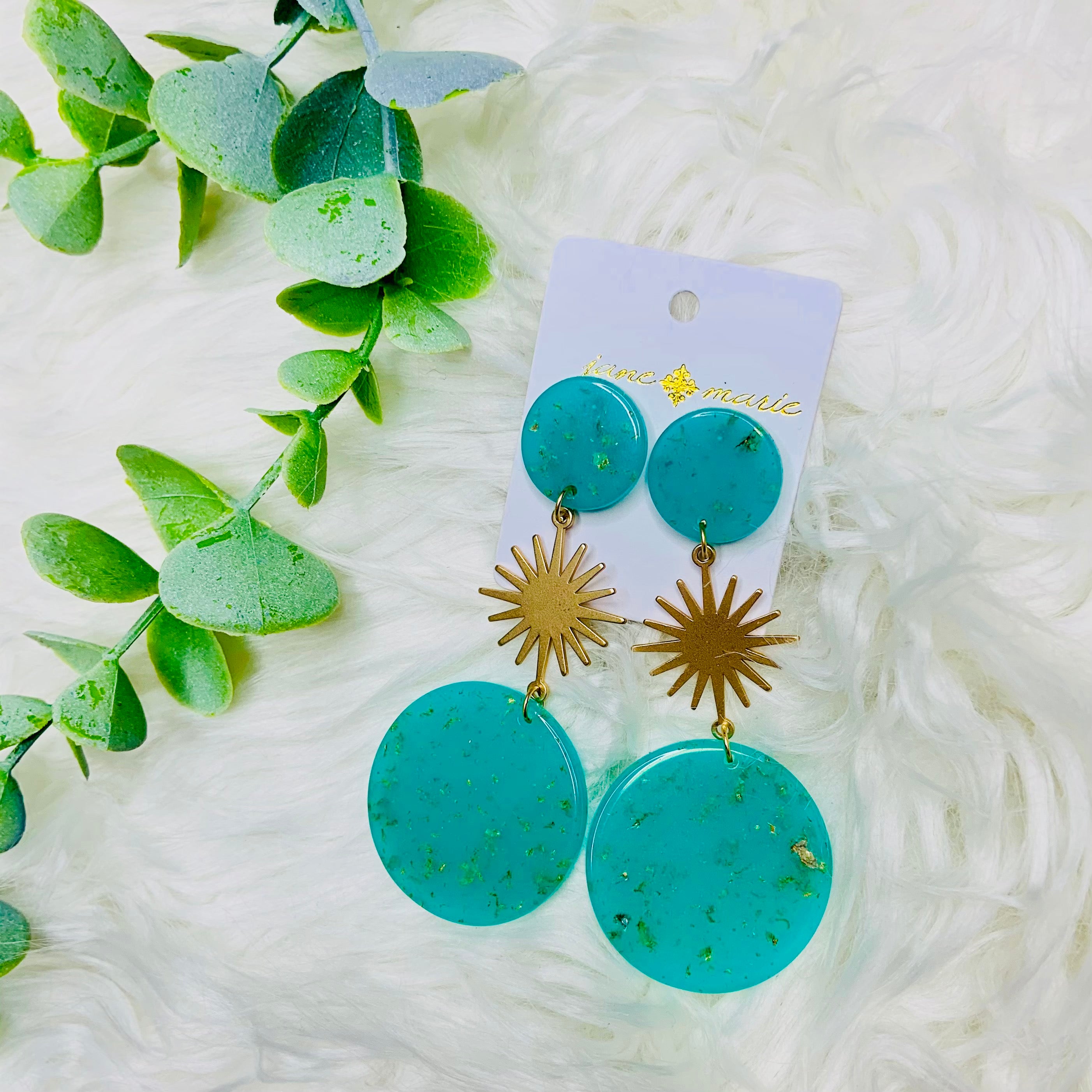 Mint Gold Sun Earrings