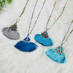 Seedbead Tassel Fan Triangle Necklace