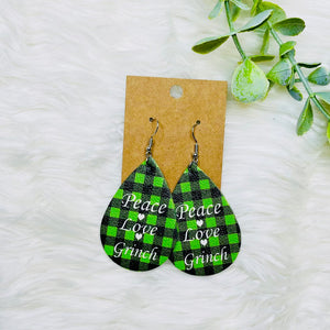 Grinch Faux Leather Teardrop Earrings