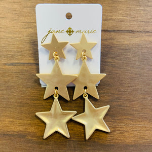 Linked Gold Triple Star Earrings