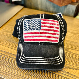 Black Vintage USA Flag Ballcap