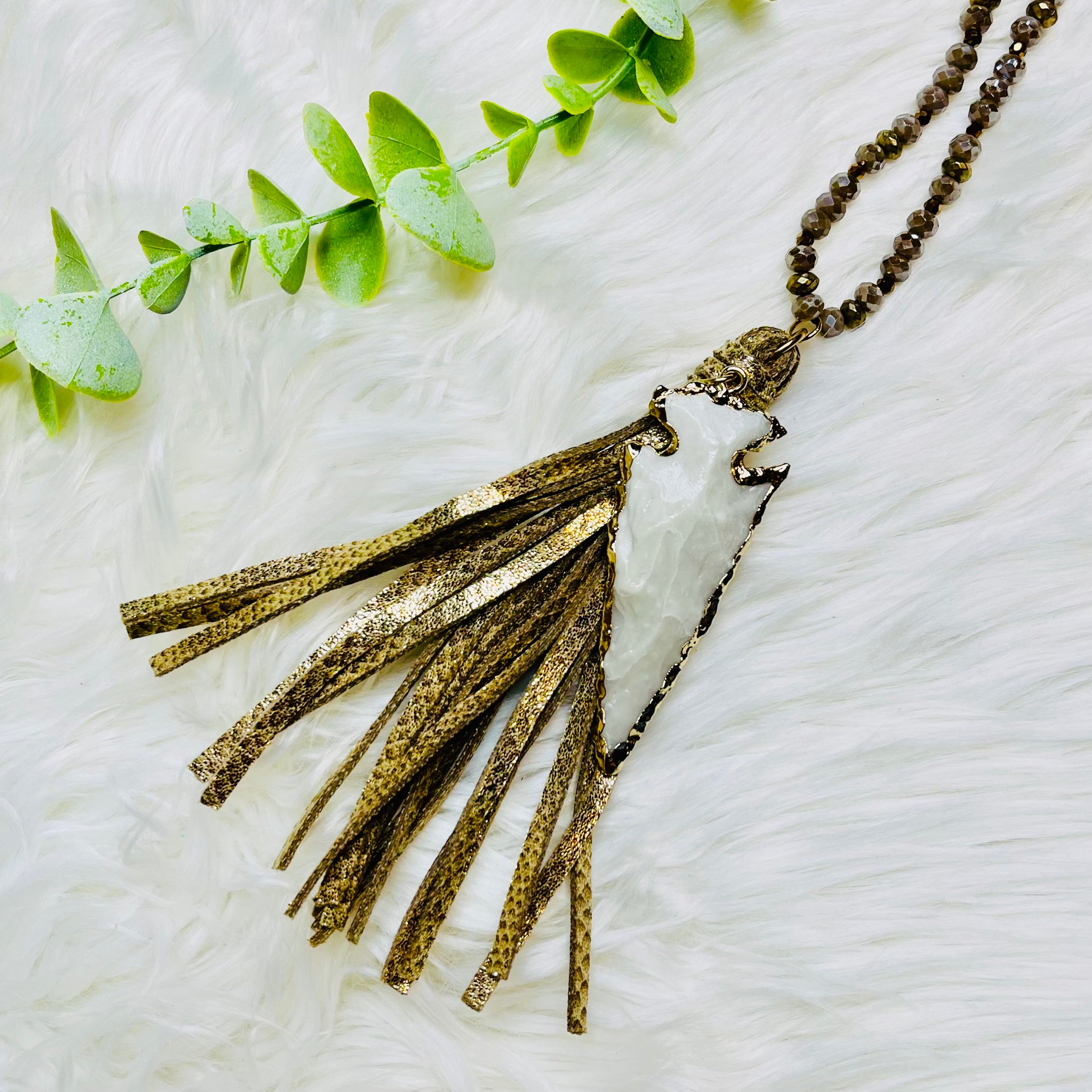 White Arrow Stone Tassel Necklace