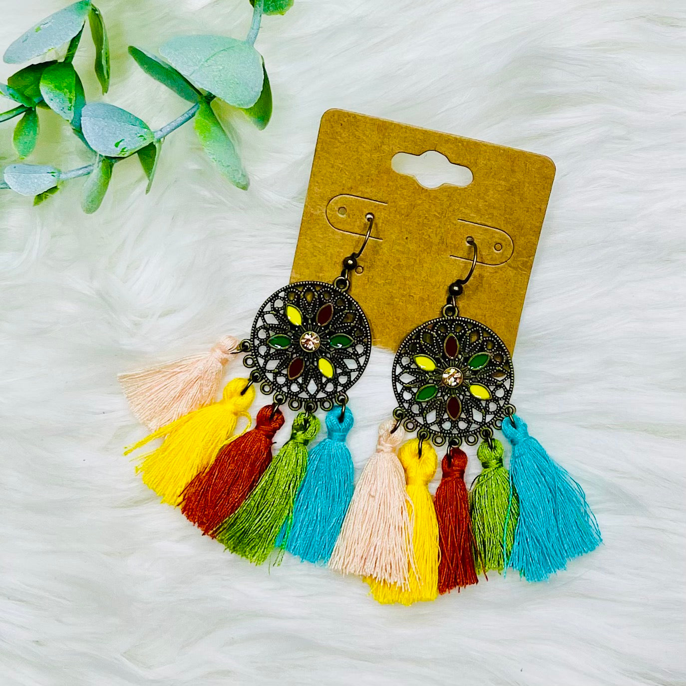 Multi Warm Toned Tassel Stone Earrings