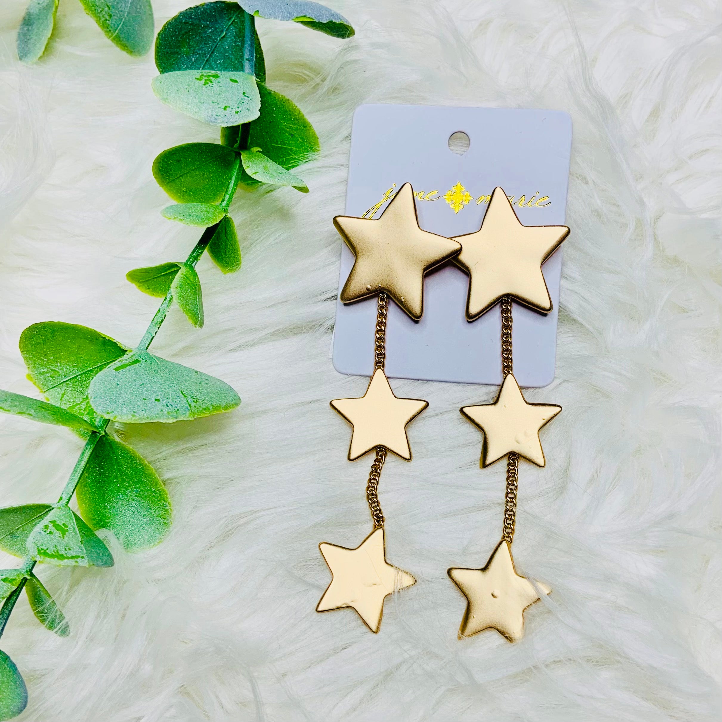 Gold Triple Star Matte Earrings