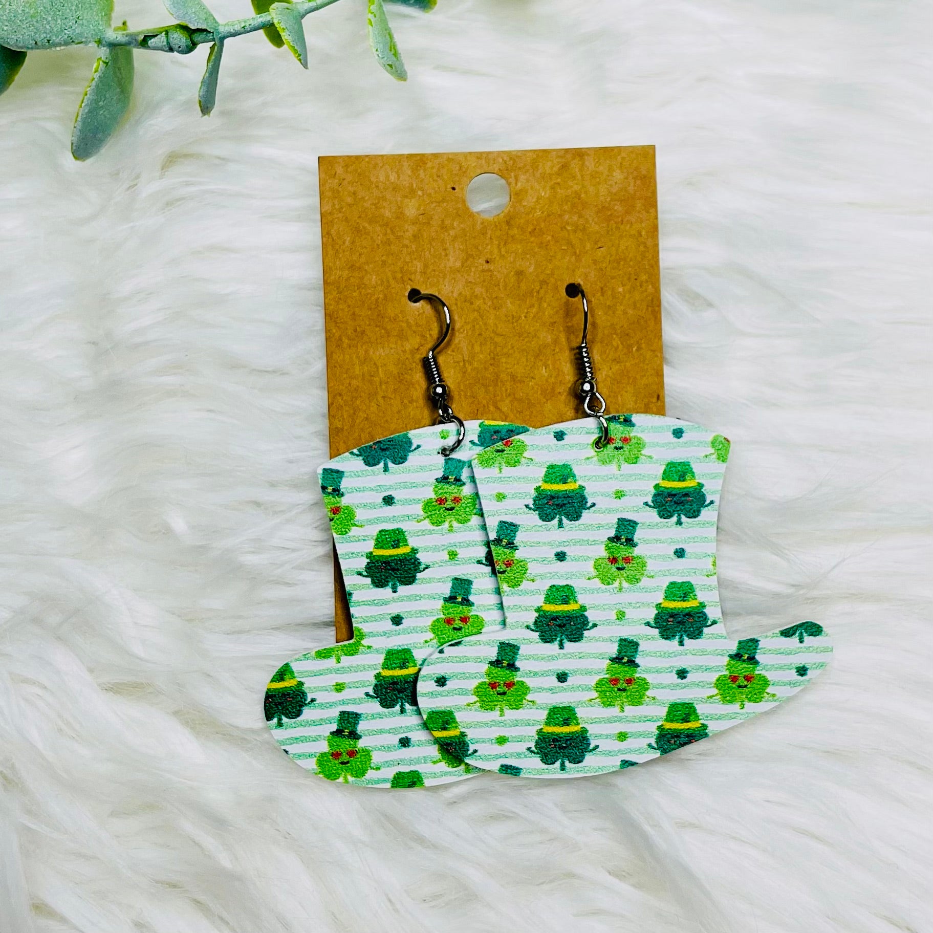 St. Patricks Day Faux Leather Earrings- SALE