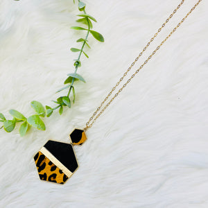 Leopard Leather Hexagon Necklace