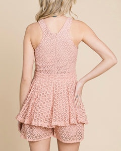 PEACH CROCHET DETAIL TWIST NECK ROMPER