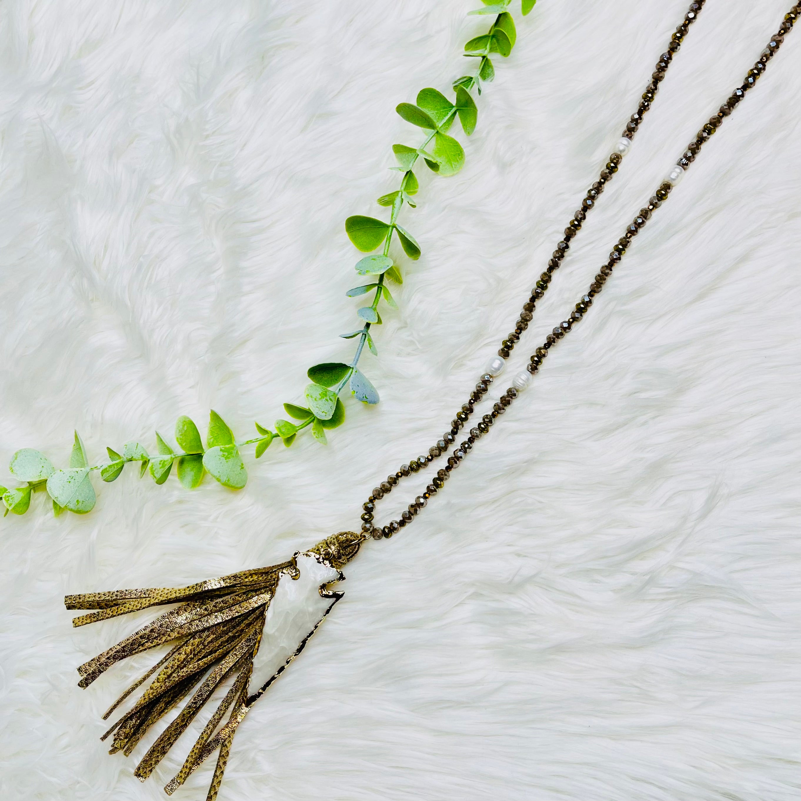 White Arrow Stone Tassel Necklace