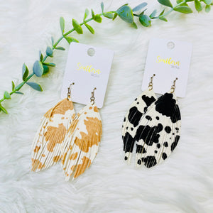 Cow Print Leather Fringe Earrings