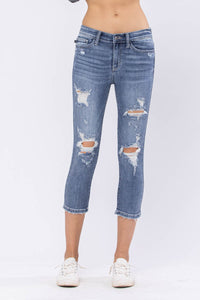 Mid Rise Destroyed Judy Blue Capris Denim - PLUS 22W