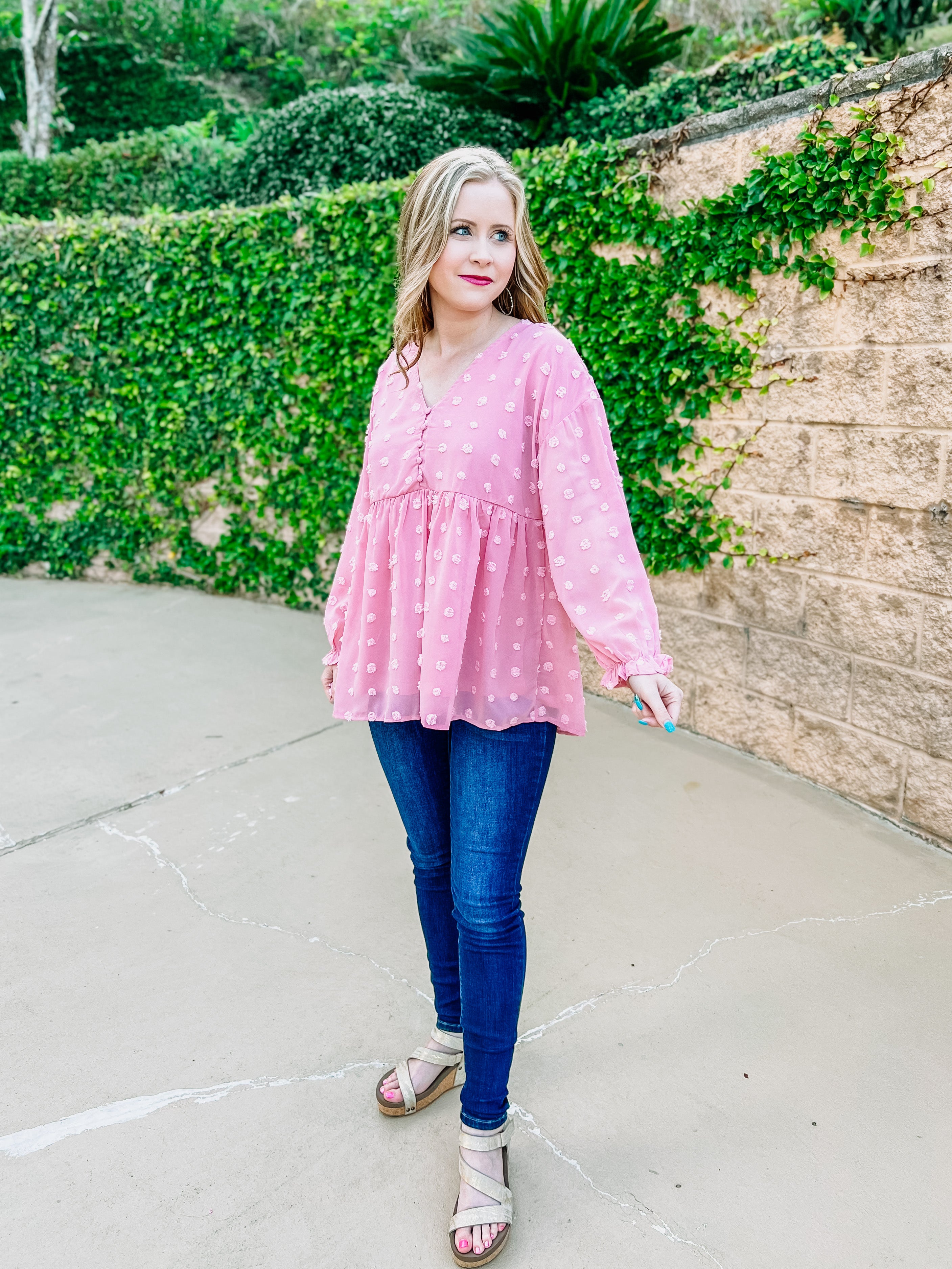 Pink Swiss Dot Top- SALE- SMALL & LARGE AVAILABLE