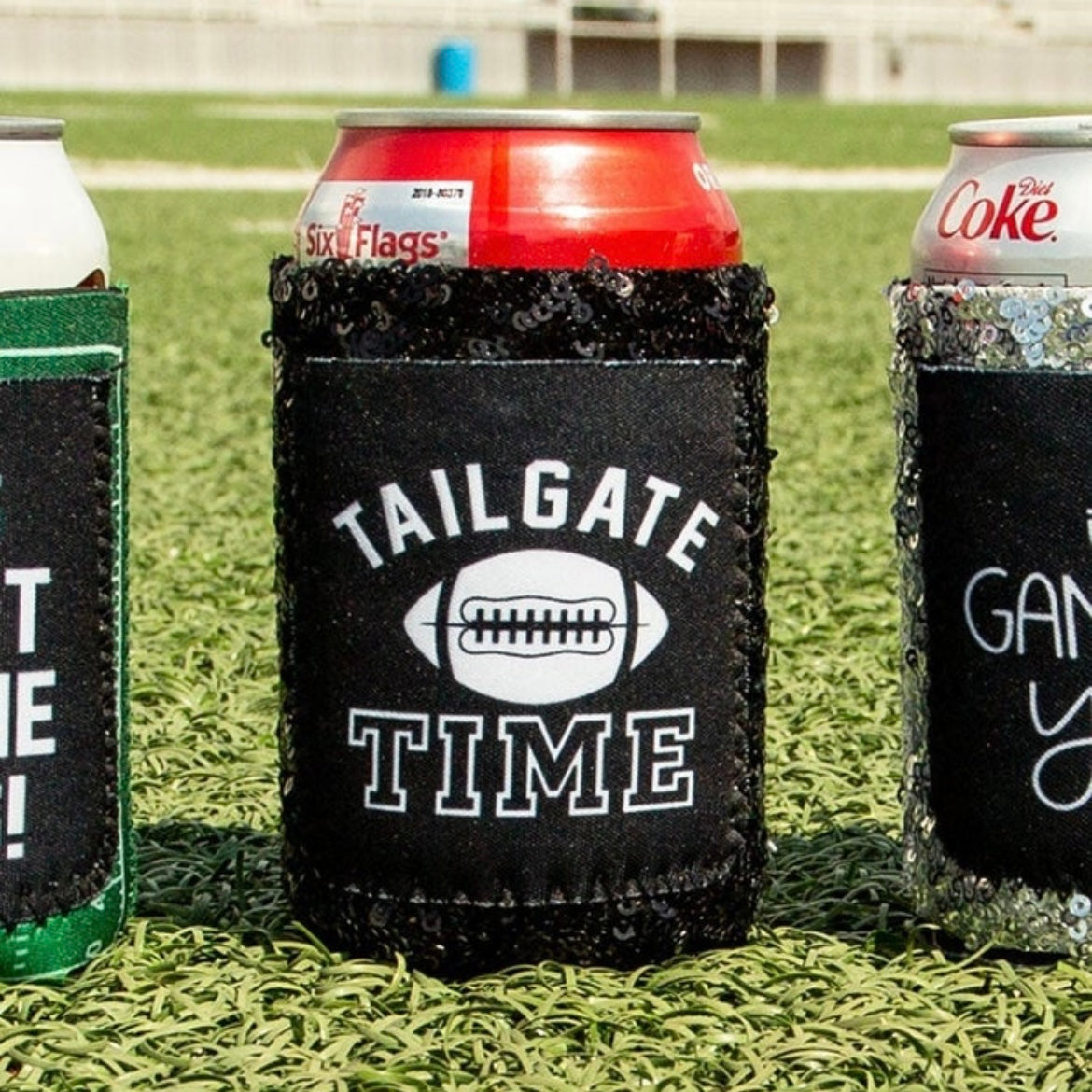 Tailgate Time Sequin Can Koozie