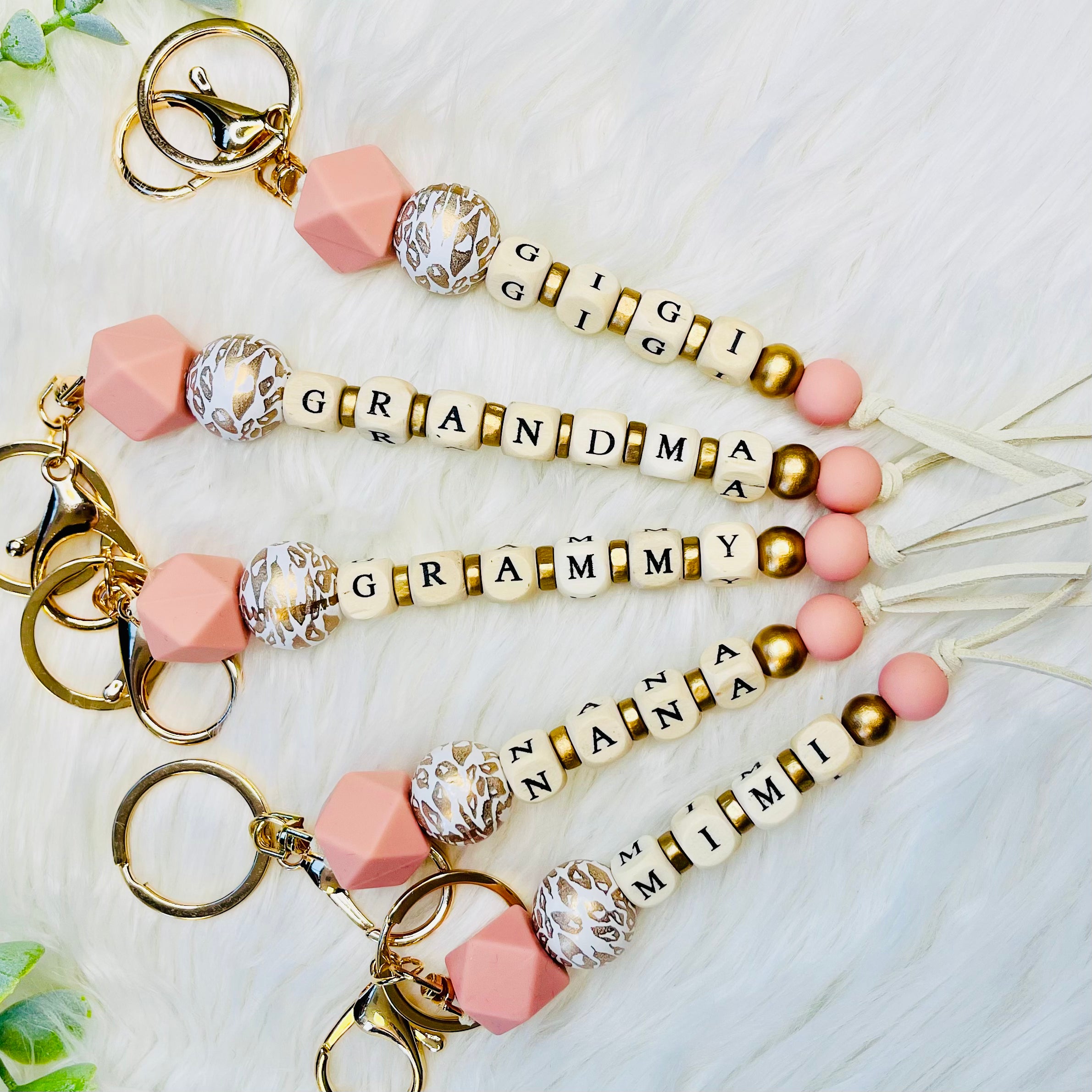 Grandma Names Wood Beaded Tassel Keychain