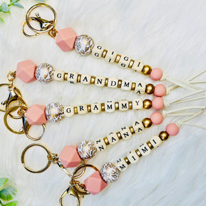 Grandma Names Wood Beaded Tassel Keychain