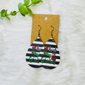 Grinch Faux Leather Teardrop Earrings