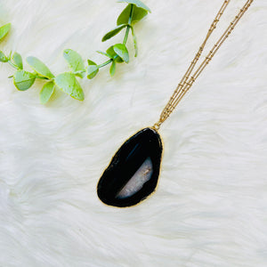 Bold Agate Slab Double Chain Natural Stone Necklace