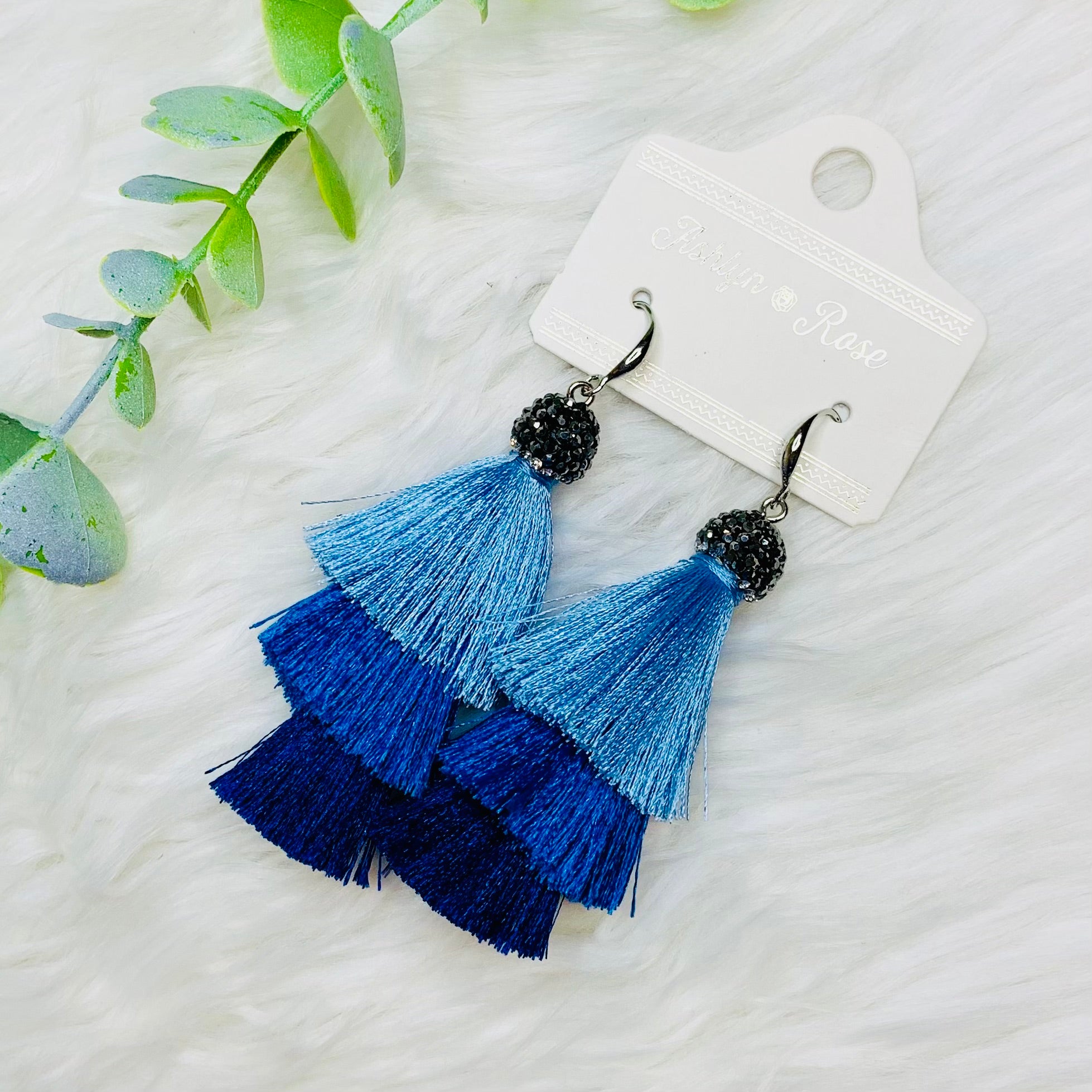 Blue Ombre Tassel Earrings