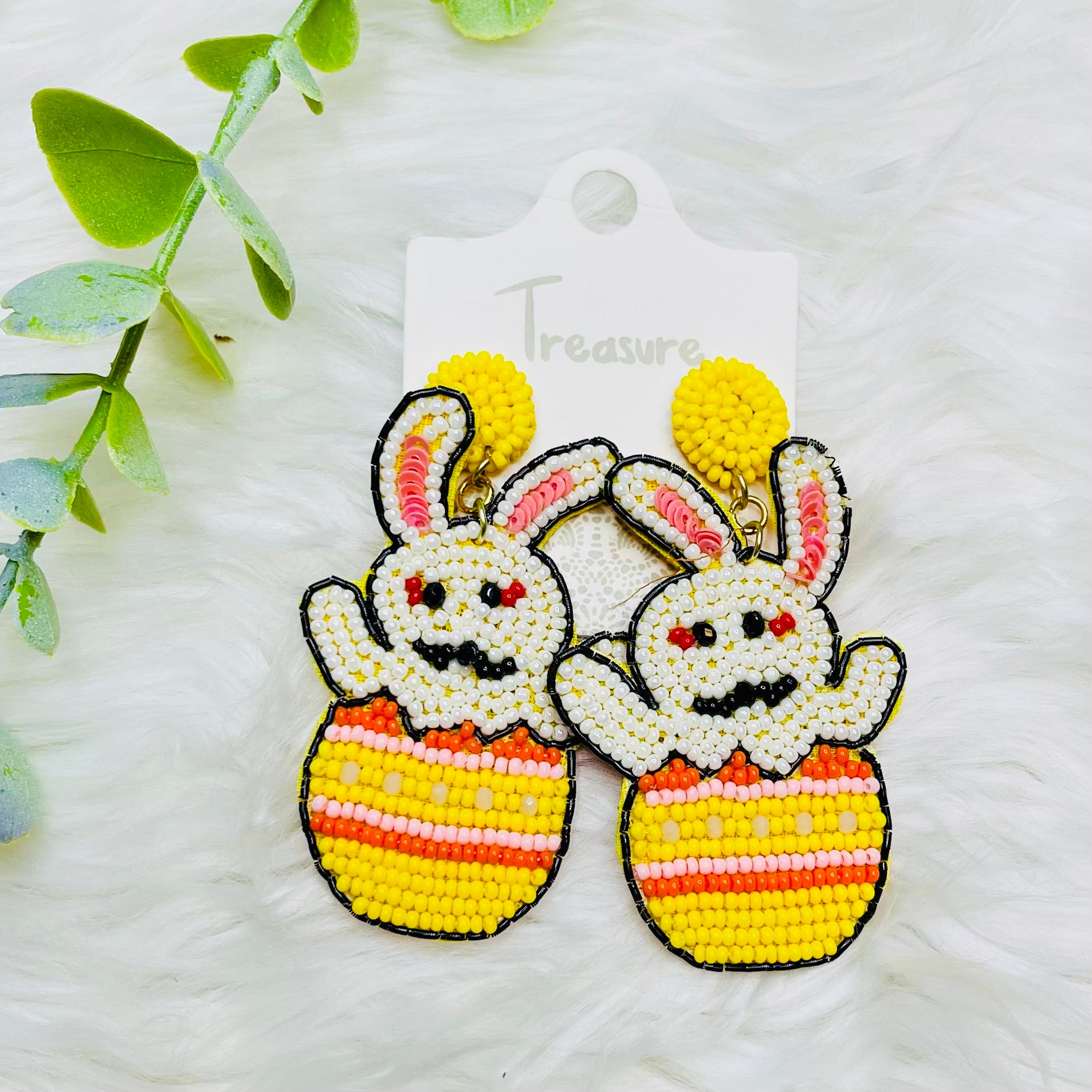 Bunny Hatched Easter Egg Seedbead Earrings- SALE