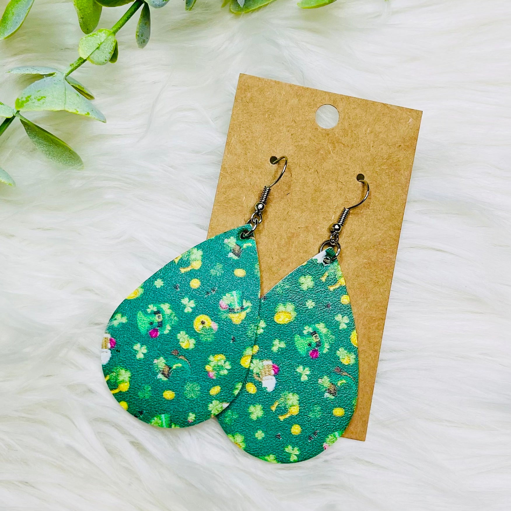 St. Patricks Day Faux Leather Earrings- SALE