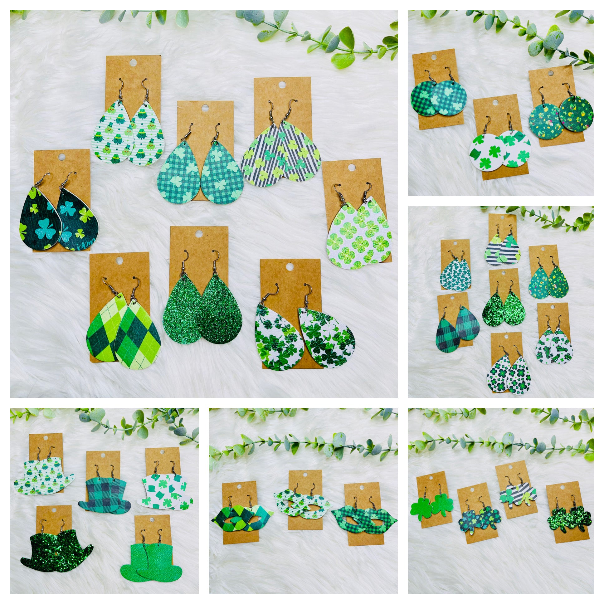 St. Patricks Day Faux Leather Earrings- SALE