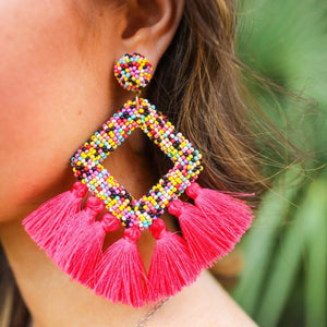 Fringe Tassel Seedbead Bold Earrings