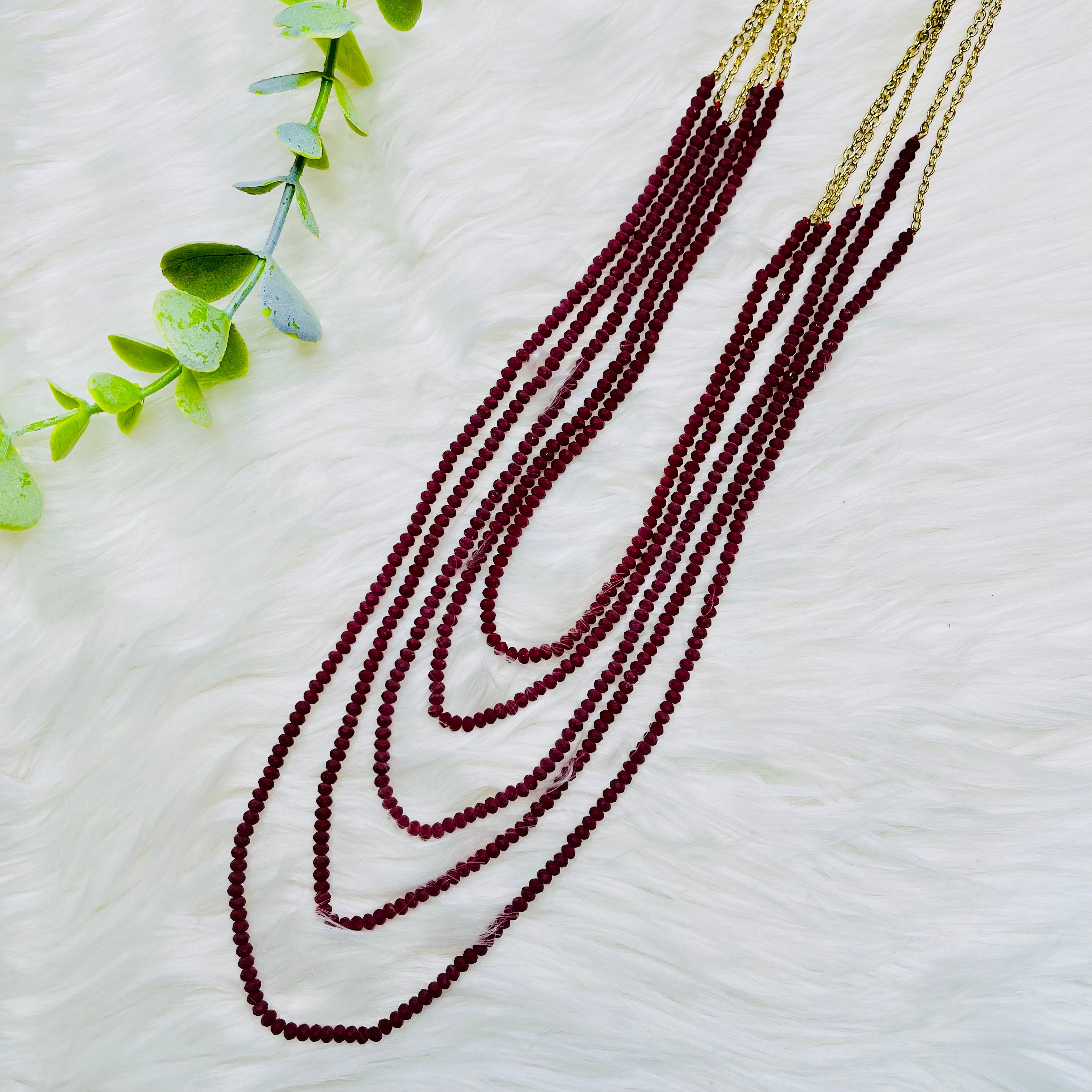 Matte Burgundy Beaded Layered Necklace