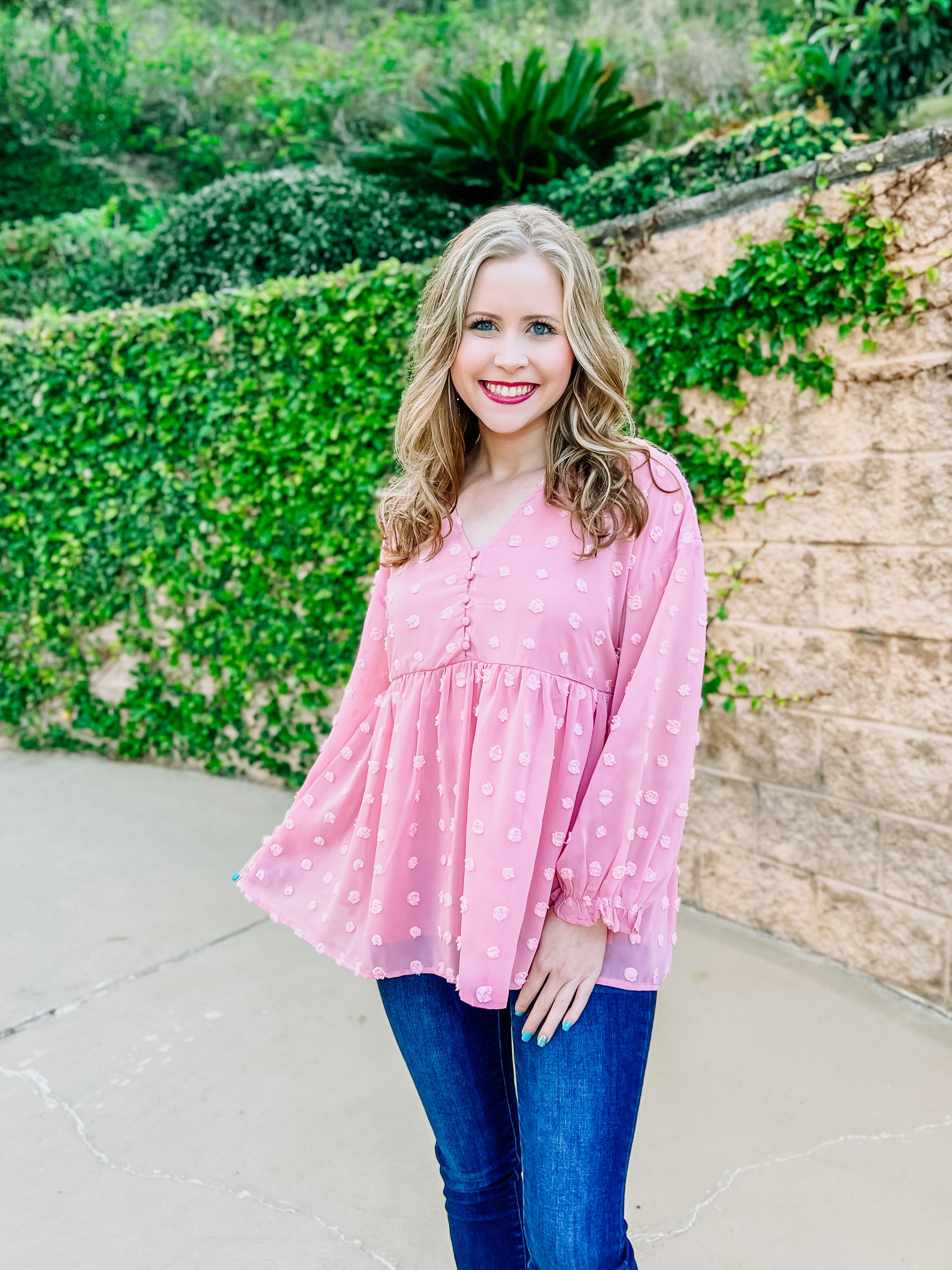 Pink Swiss Dot Top- SALE- SMALL & LARGE AVAILABLE