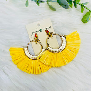 Rafia Tassel Gold Round Metal Earrings